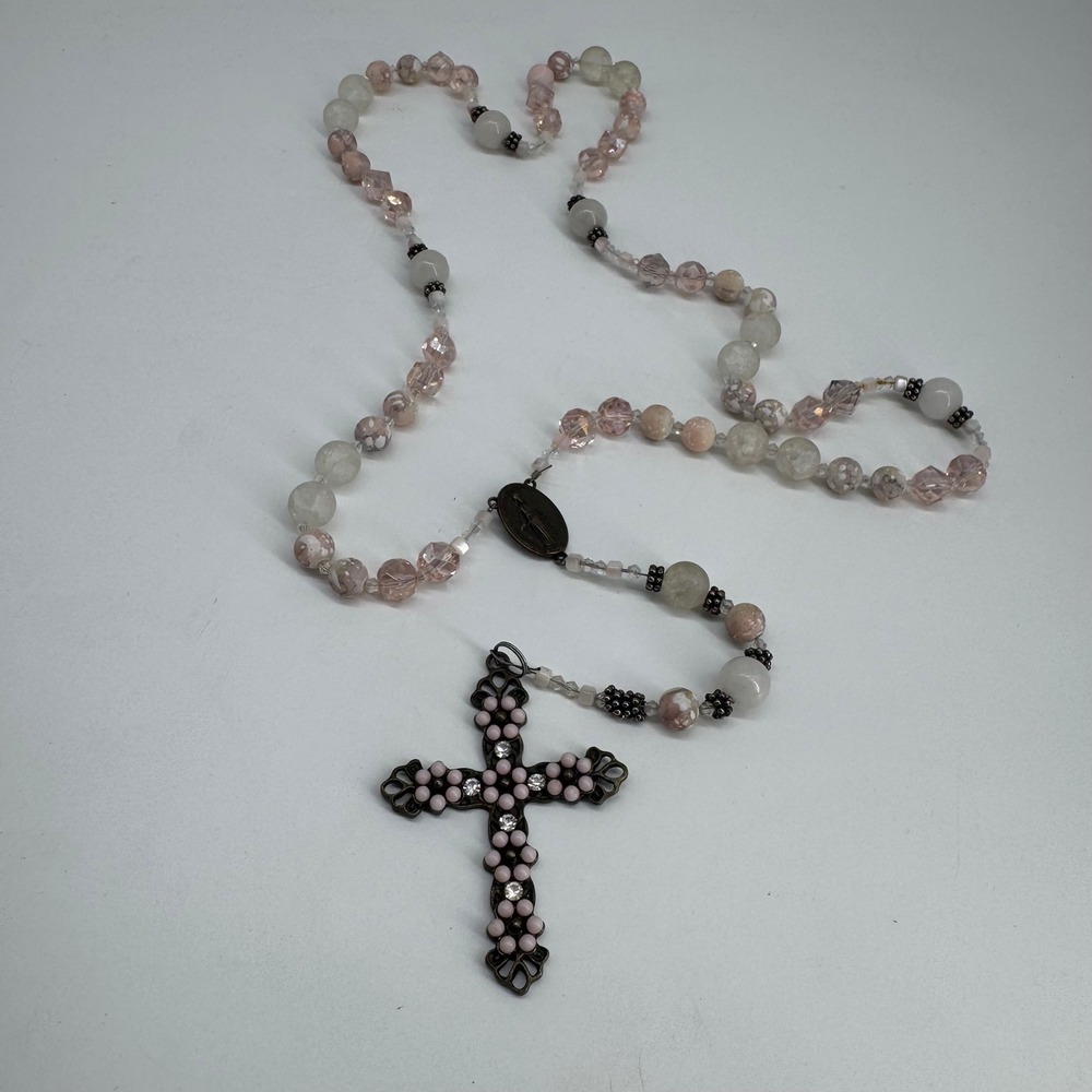 One-of-a-Kind Custom Gemstone Rosary – Natural Stone Beads & Ornate Crucifix